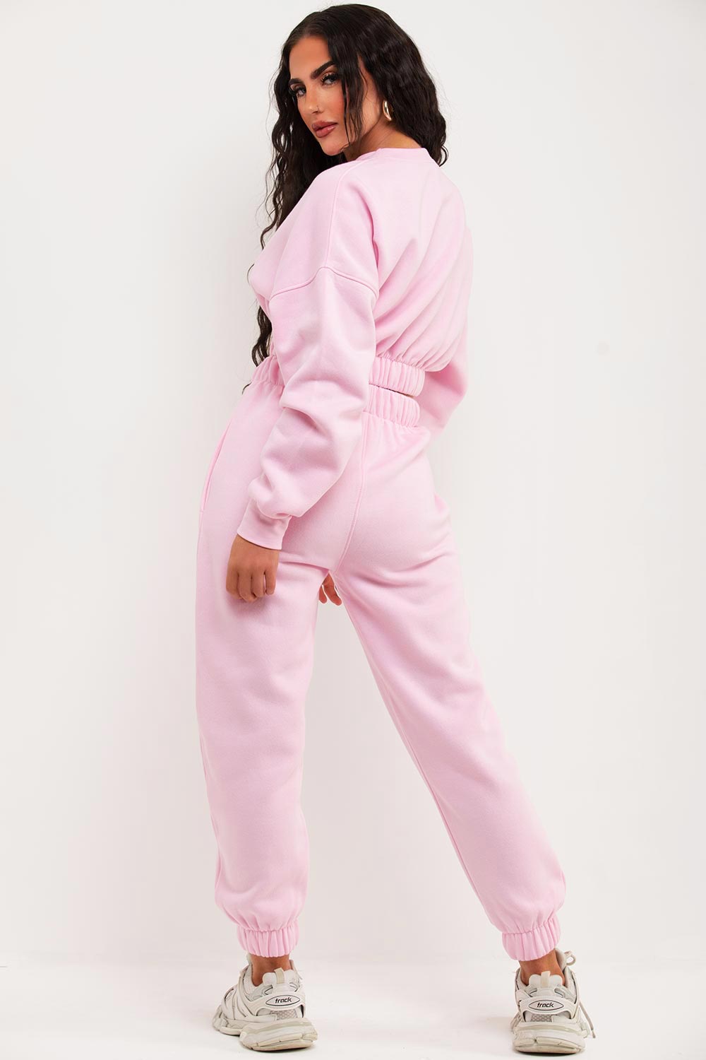 Crop Sweatshirt And Joggers Tracksuit Pink