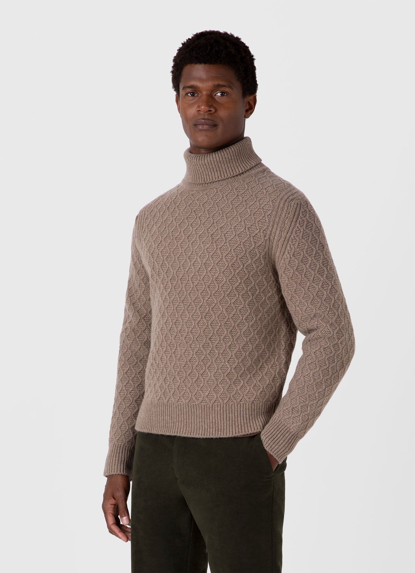 Mens Wm Brown Lambswool Roll Neck In Natural Brown Wbmjum8268 Brea