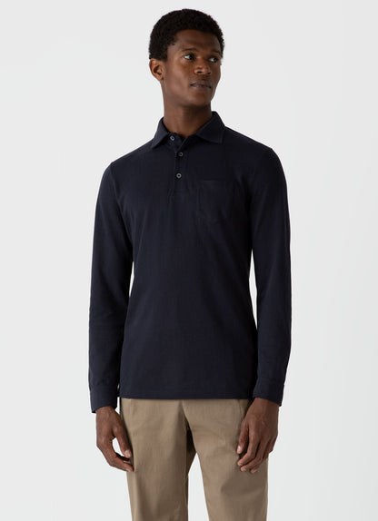 Mens Wm Brown Long Sleeve Polo Shirt In Navy Wbmpol1062 Buaa