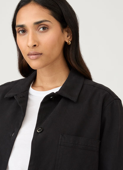 Womens Cotton Drill Chore Jacket In Black