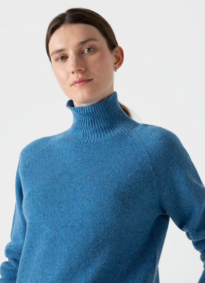 Womens Lambswool Funnel Neck Jumper In Blue Jean Wjum8052 Busz